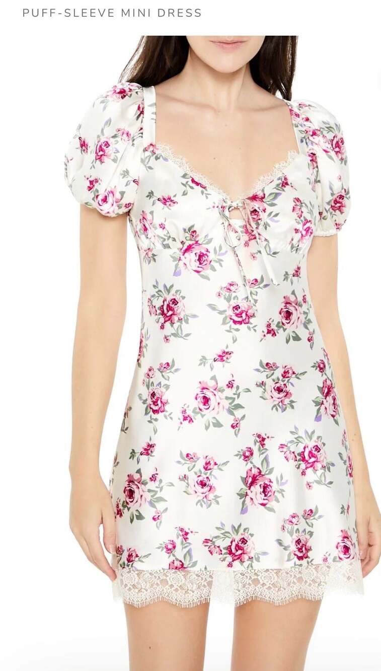 Forever 21 Floral Puff-Sleeve Mini‎ Dress Size M
